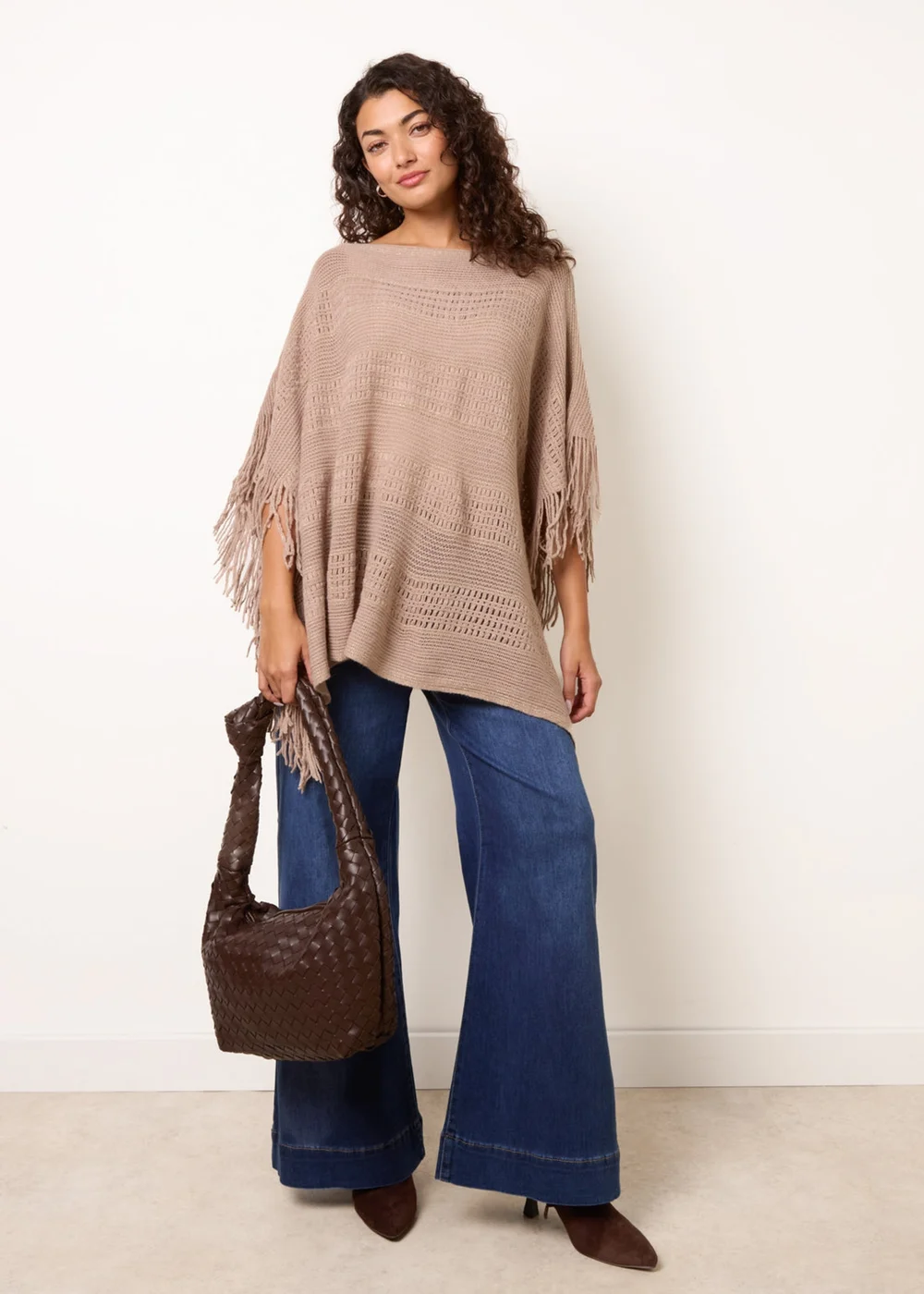 Blue Vanilla Taupe Knitted Cape - One Size Image 3