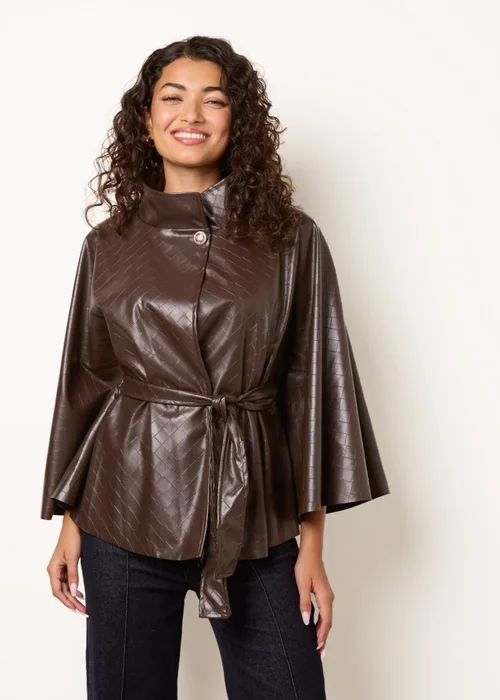 Blue Vanilla Brown High Funnel Neck PU Leather Cape - One Size Image 2