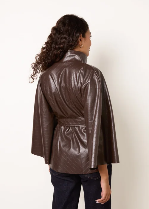 Blue Vanilla Brown High Funnel Neck PU Leather Cape - One Size Image 4