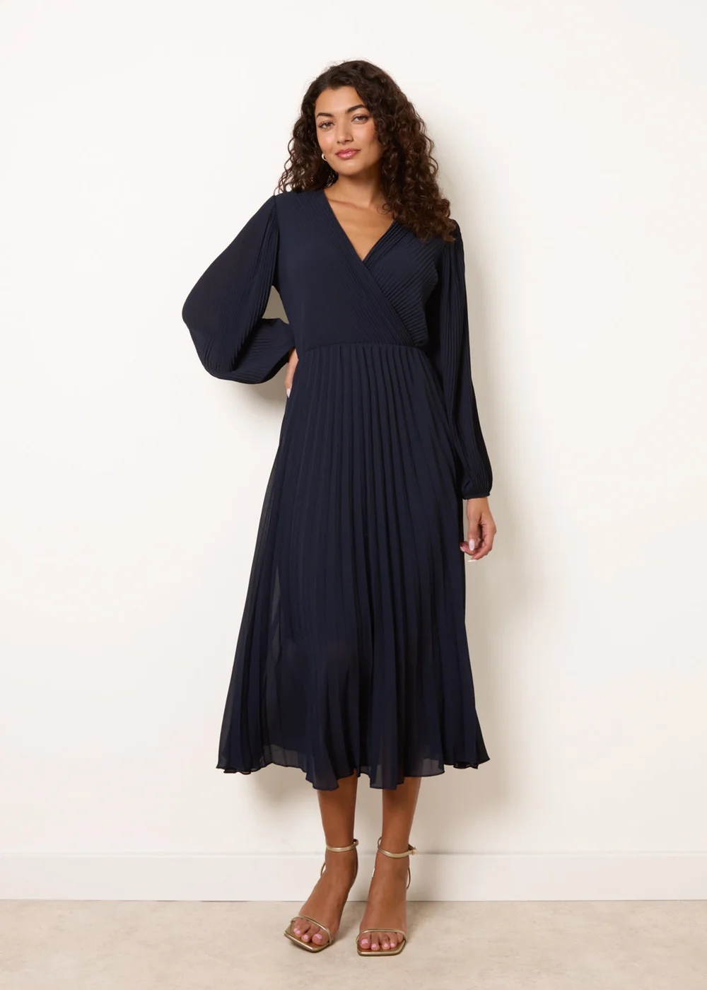 Blue Vanilla Navy Chiffon Pleated Dress - M Image 1