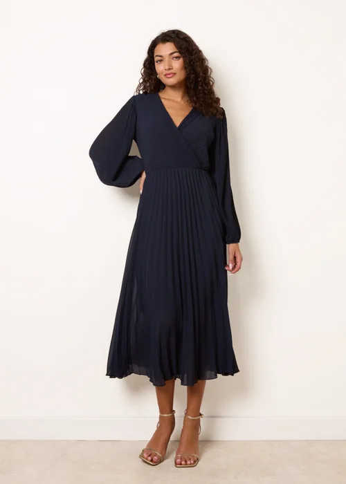 Blue Vanilla Navy Chiffon Pleated Dress - M Image 1