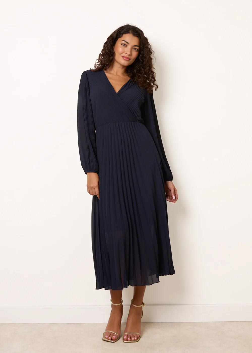 Blue Vanilla Navy Chiffon Pleated Dress - M Image 2