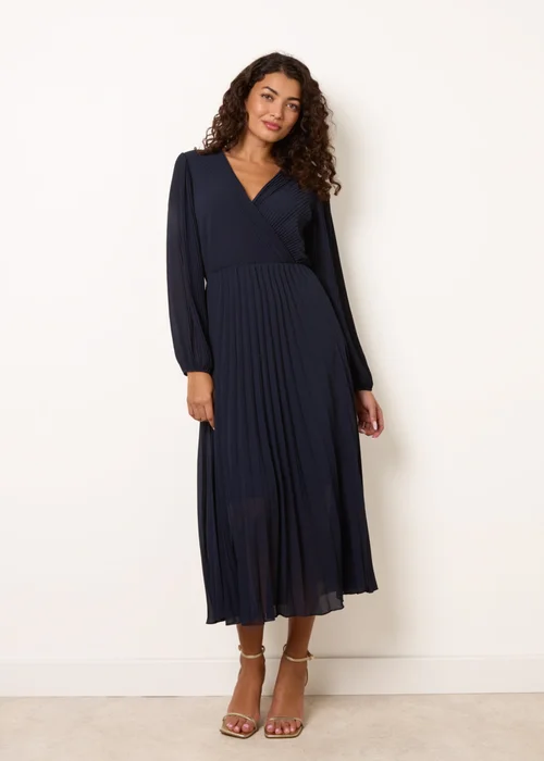 Blue Vanilla Navy Chiffon Pleated Dress - M Image 2