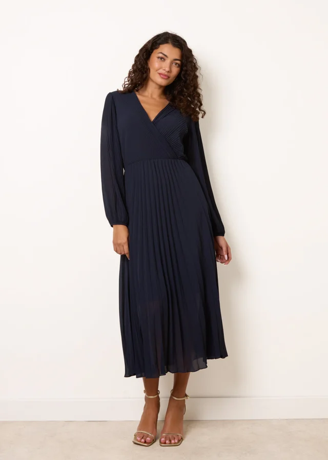 Blue Vanilla Navy Chiffon Pleated Dress