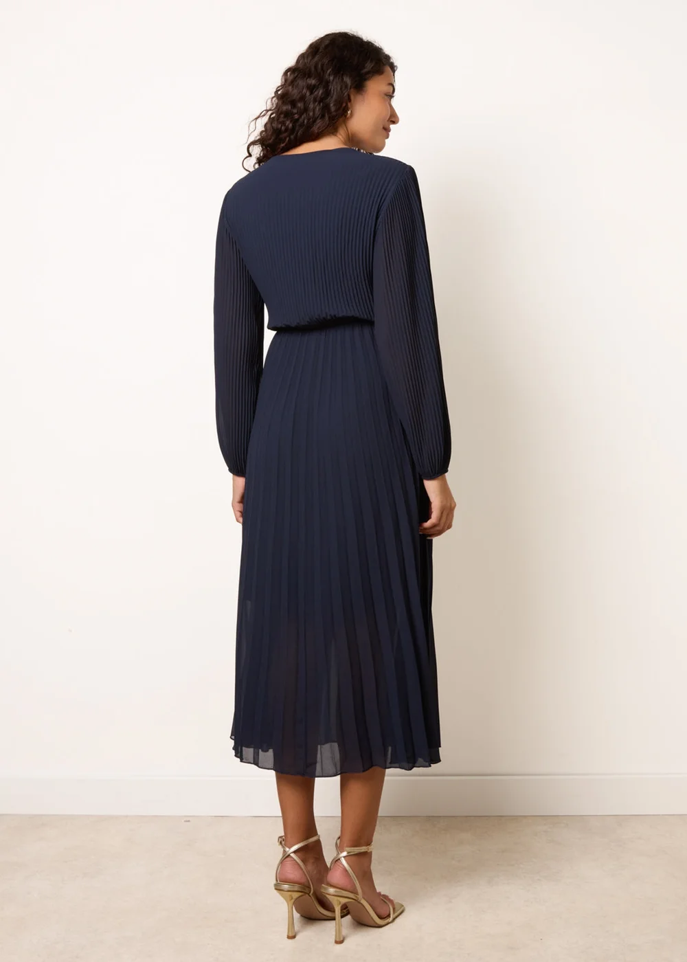 Blue Vanilla Navy Chiffon Pleated Dress - M Image 4