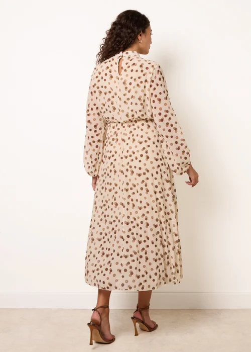 Blue Vanilla Ivory Shadow Polka Dot High Neck Pleated Dress - S Image 4