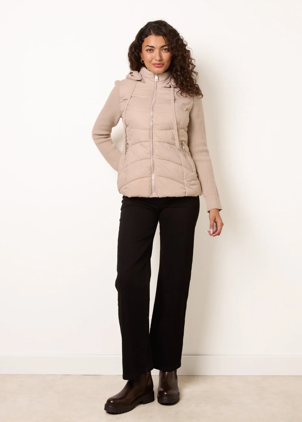 Blue Vanilla Stone Knitted Sleeve Puffer Jacket - S Image 3
