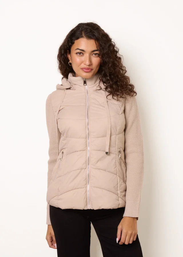 Blue Vanilla Stone Knitted Sleeve Puffer Jacket