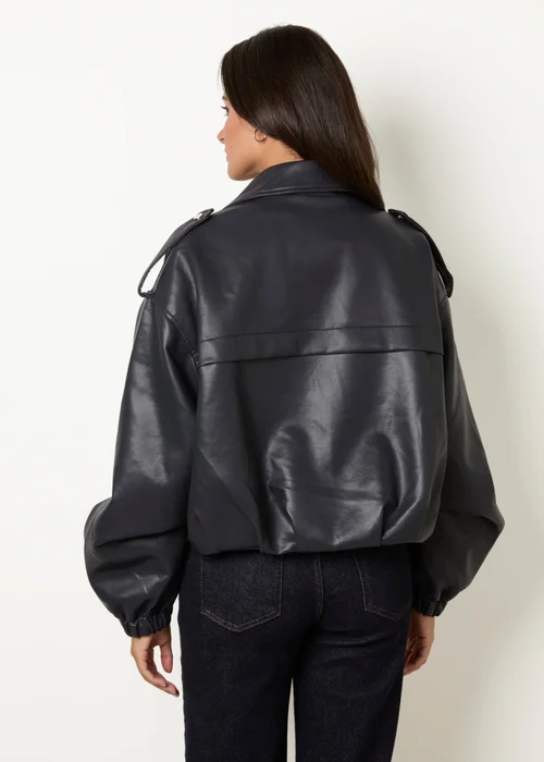 Blue Vanilla Navy Puffball Zip Front PU Leather Jacket - M Image 4