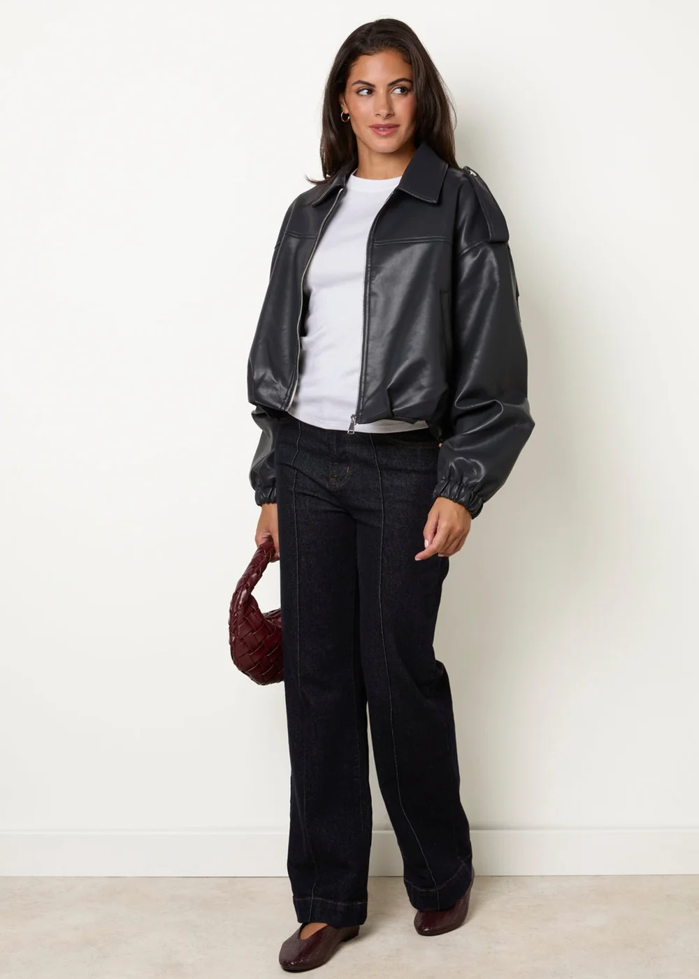 Blue Vanilla Navy Puffball Zip Front PU Leather Jacket - M Image 3