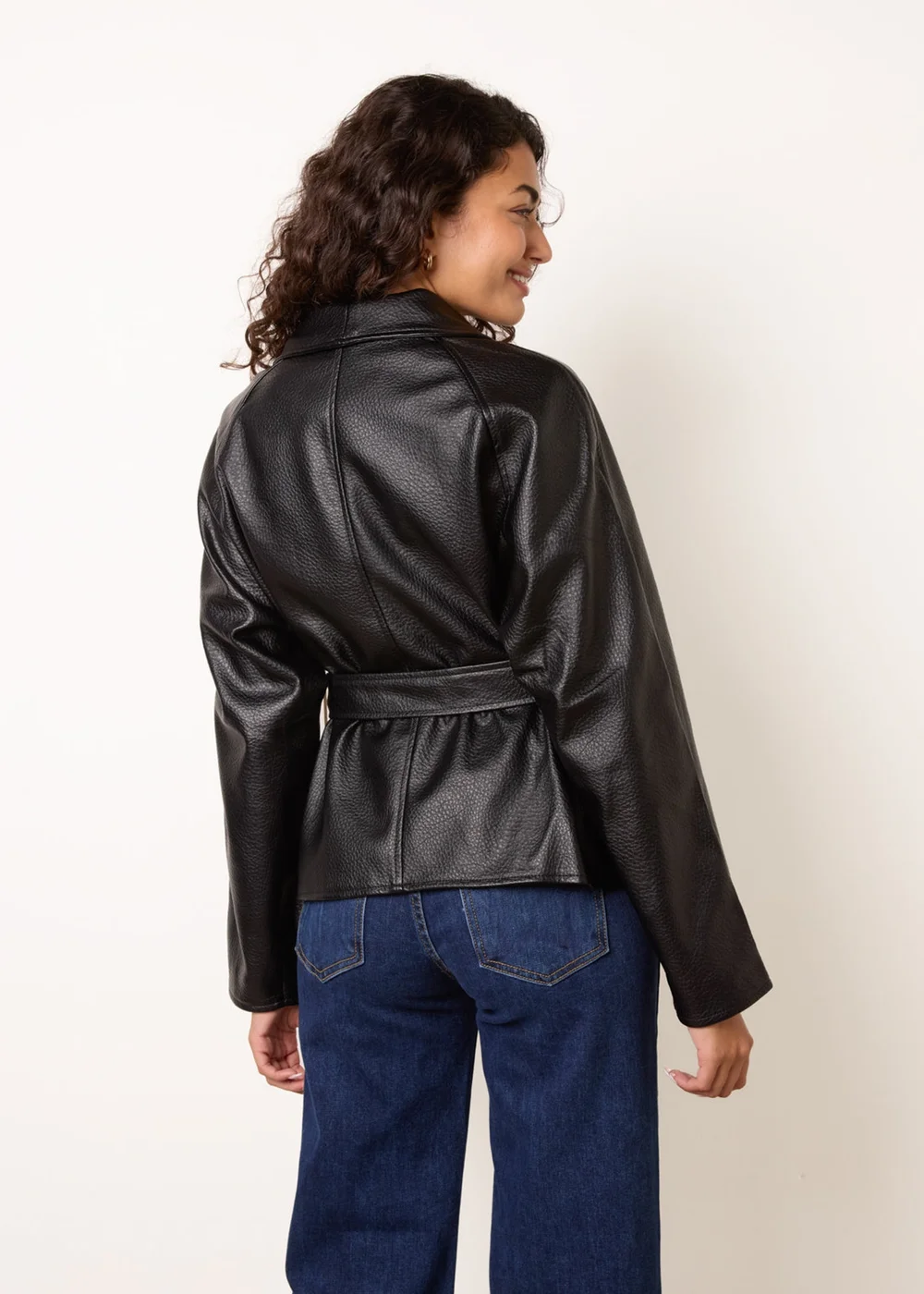 Blue Vanilla Black Peplum Wrap Belted Jacket - M Image 4