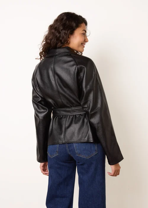 Blue Vanilla Black Peplum Wrap Belted Jacket - M Image 4