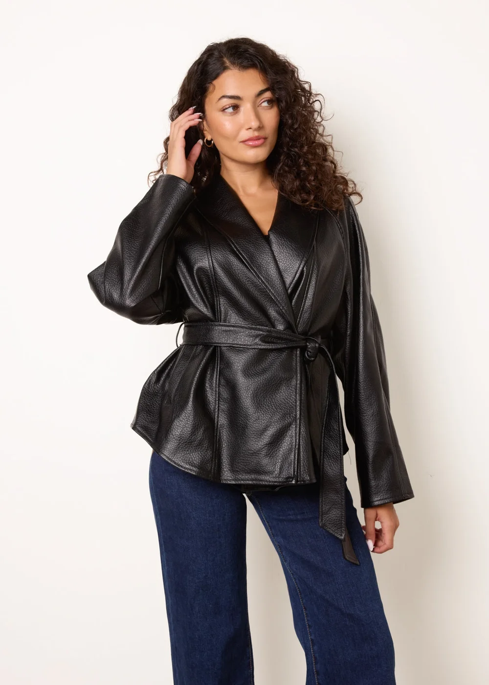 Blue Vanilla Black Peplum Wrap Belted Jacket - M Image 2