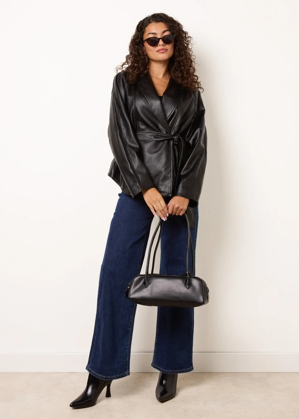 Blue Vanilla Black Peplum Wrap Belted Jacket - M Image 1