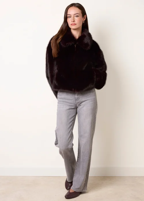Blue Vanilla Red Plush Faux Fur Coat - S Image 3