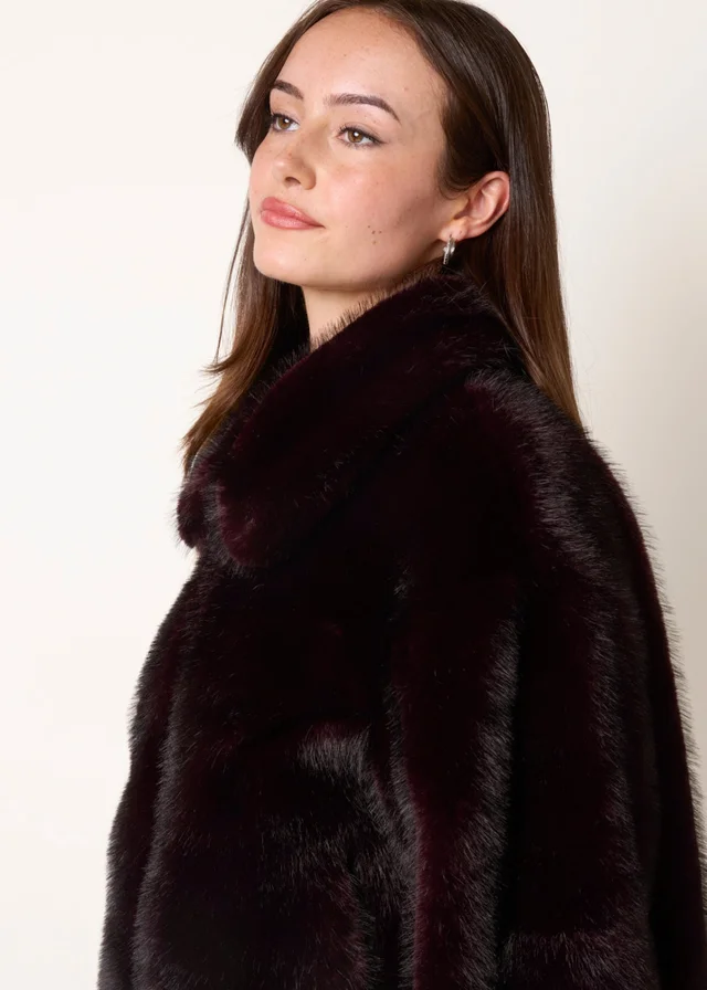 Blue Vanilla Red Plush Faux Fur Coat