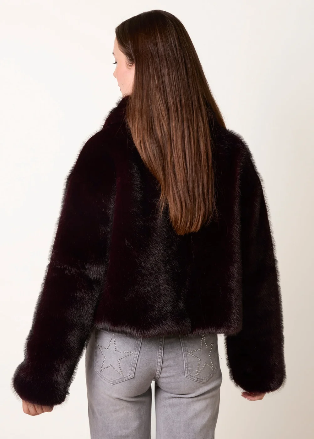 Blue Vanilla Red Plush Faux Fur Coat - S Image 4