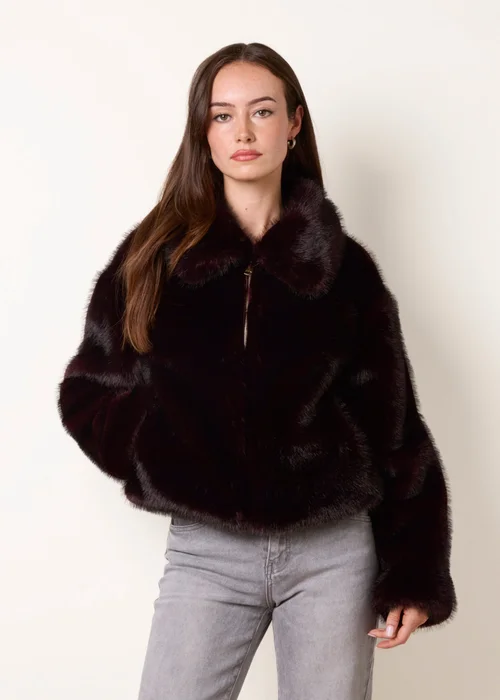 Blue Vanilla Red Plush Faux Fur Coat - S Image 1