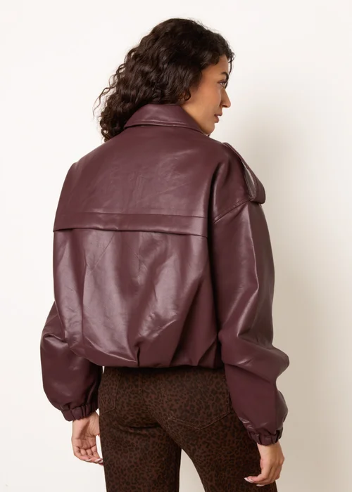 Blue Vanilla Red Puffball Zip Front PU Leather Jacket - S Image 4