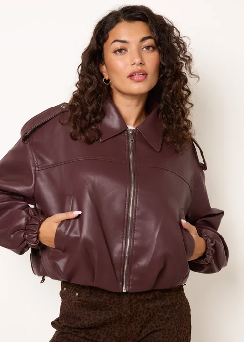 Blue Vanilla Red Puffball Zip Front PU Leather Jacket - S Image 3