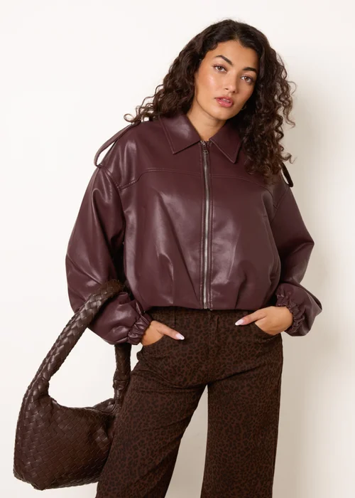 Blue Vanilla Red Puffball Zip Front PU Leather Jacket - S Image 2