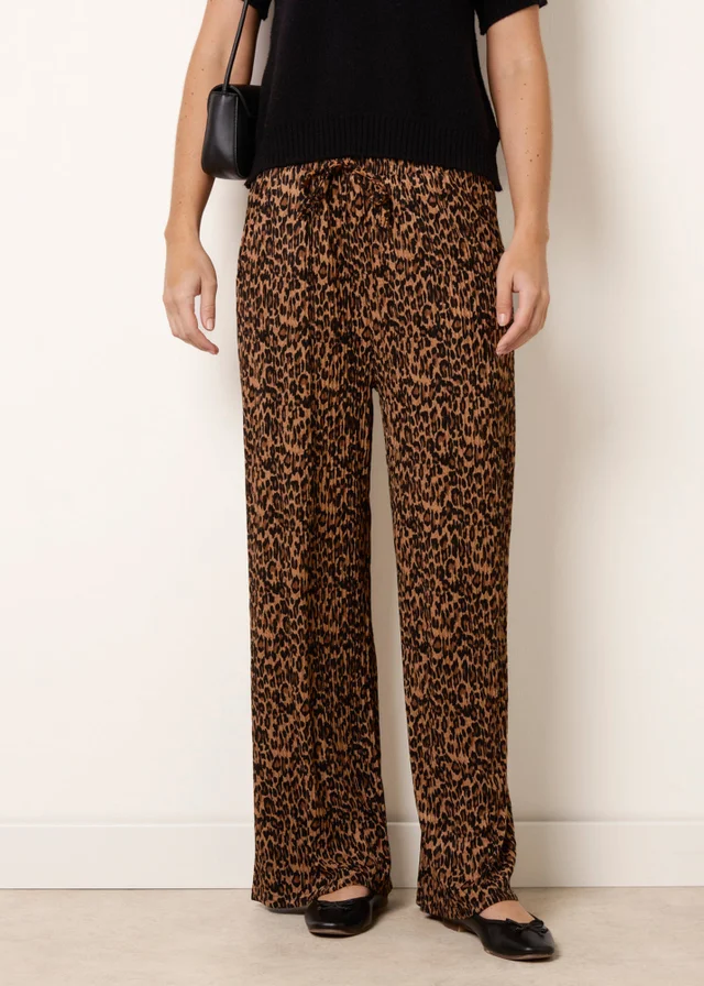 Blue Vanilla Brown Leopard Print Wide Leg Trousers