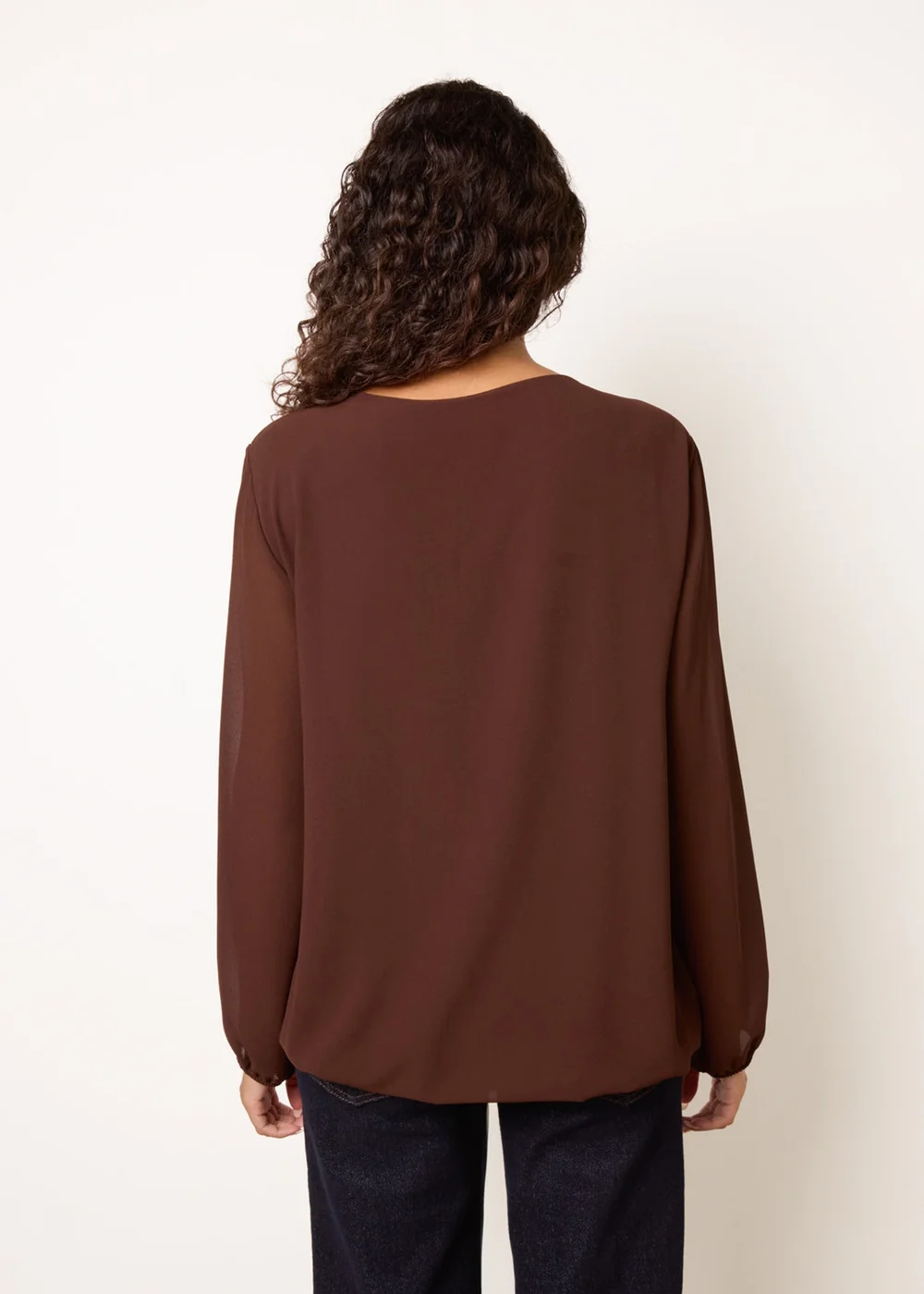 Blue Vanilla Brown Puffball Round Neck Marble Button Blouse - S/M Image 4