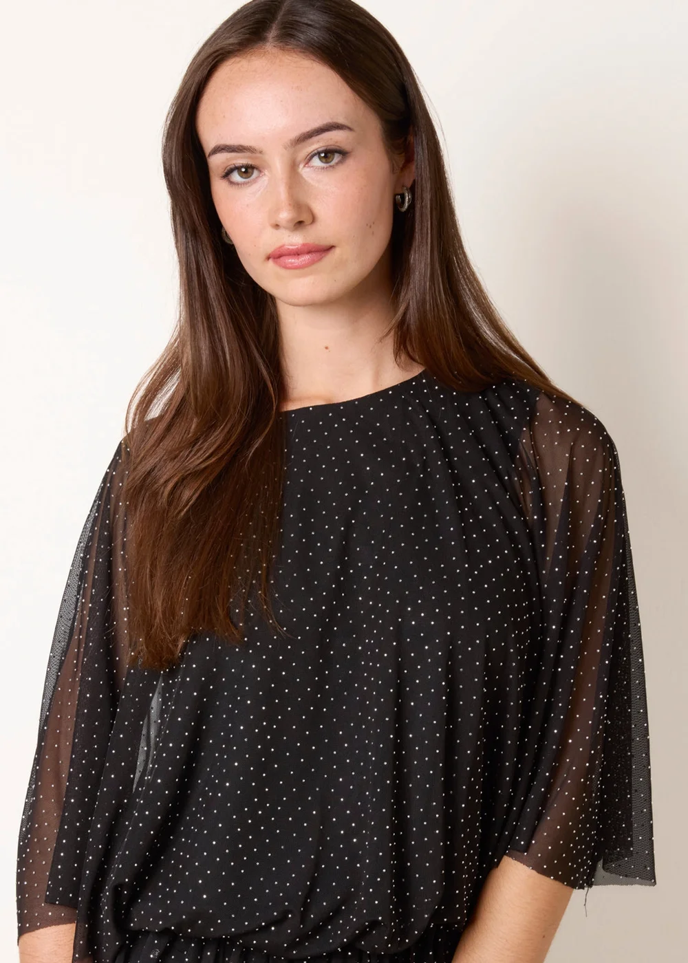 Blue Vanilla Black Mesh Diamante Batwing Top - M/L Image 2