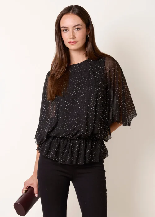 Blue Vanilla Black Mesh Diamante Batwing Top - M/L Image 3