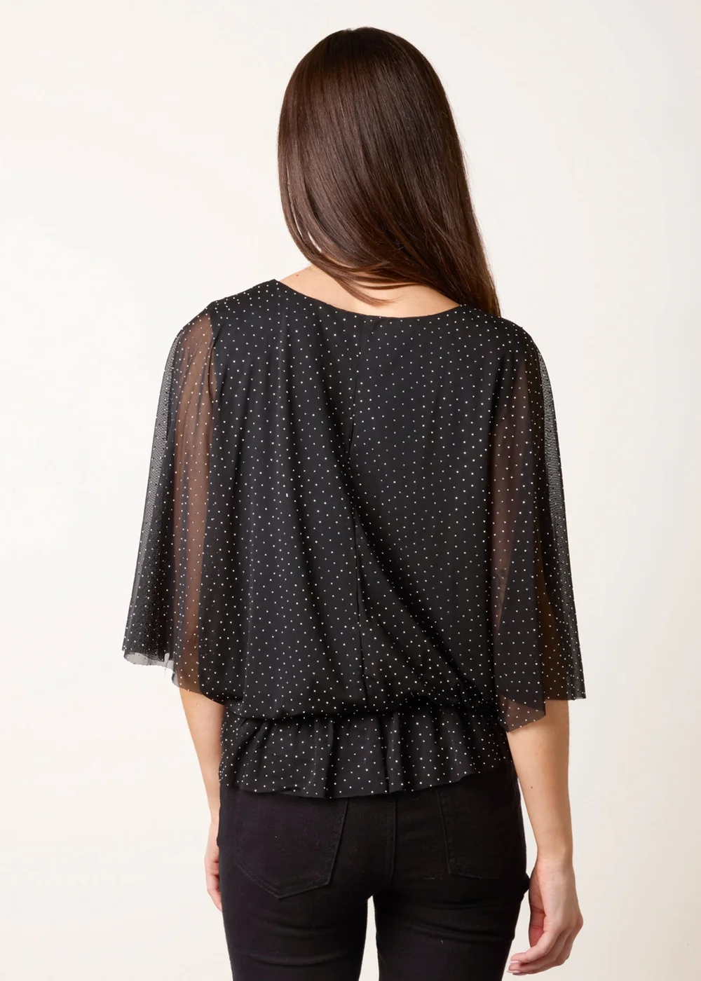 Blue Vanilla Black Mesh Diamante Batwing Top - M/L Image 4