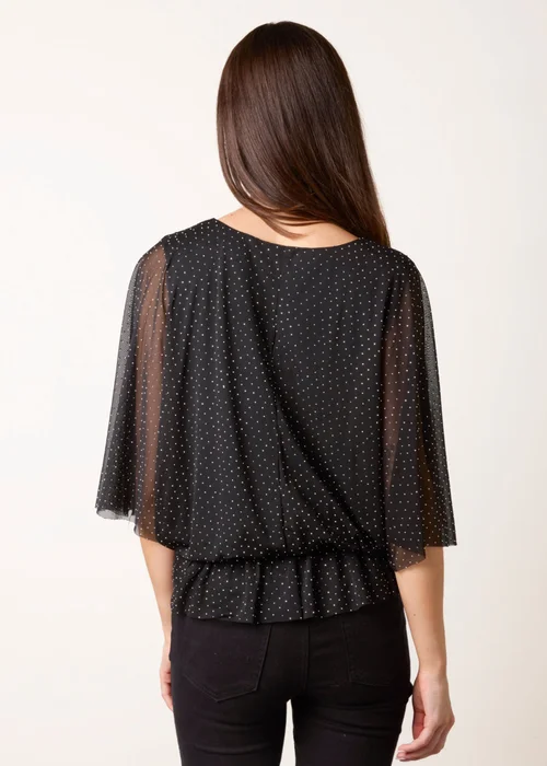 Blue Vanilla Black Mesh Diamante Batwing Top - M/L Image 4