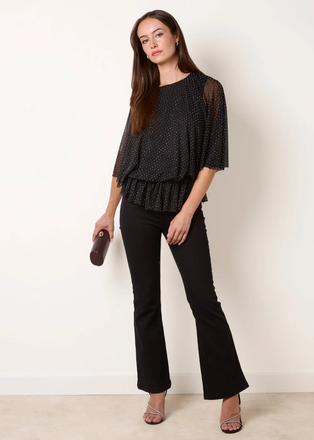 Blue Vanilla Black Mesh Diamante Batwing Top - M/L Image 1