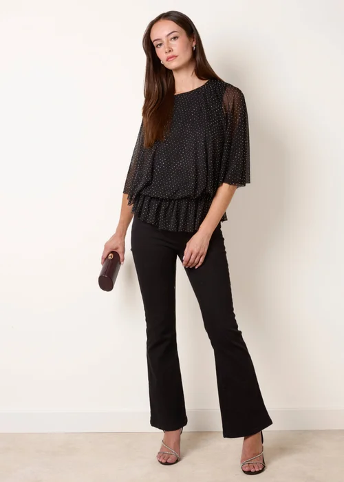 Blue Vanilla Black Mesh Diamante Batwing Top - M/L Image 1