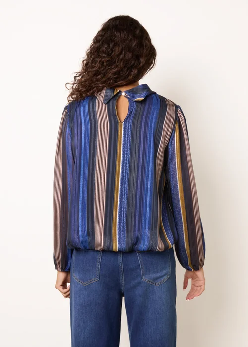 Blue Vanilla Navy Metallic Vertical Multi Stripe Cowl Neck Blouse - S/M Image 4
