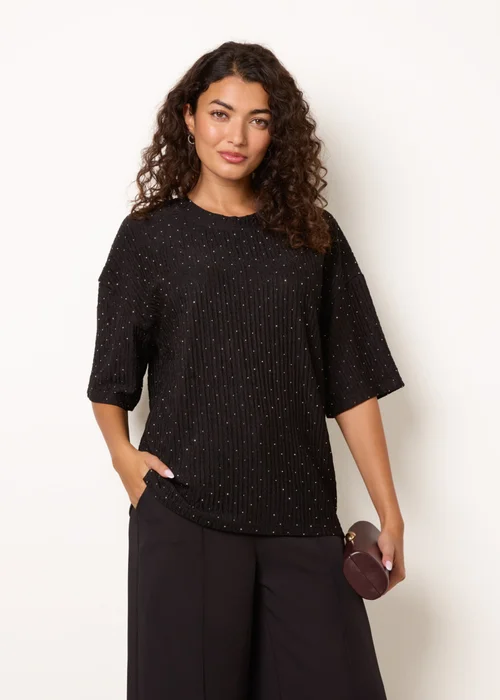 Blue Vanilla Black Diamante Textured Top - M/L Image 1