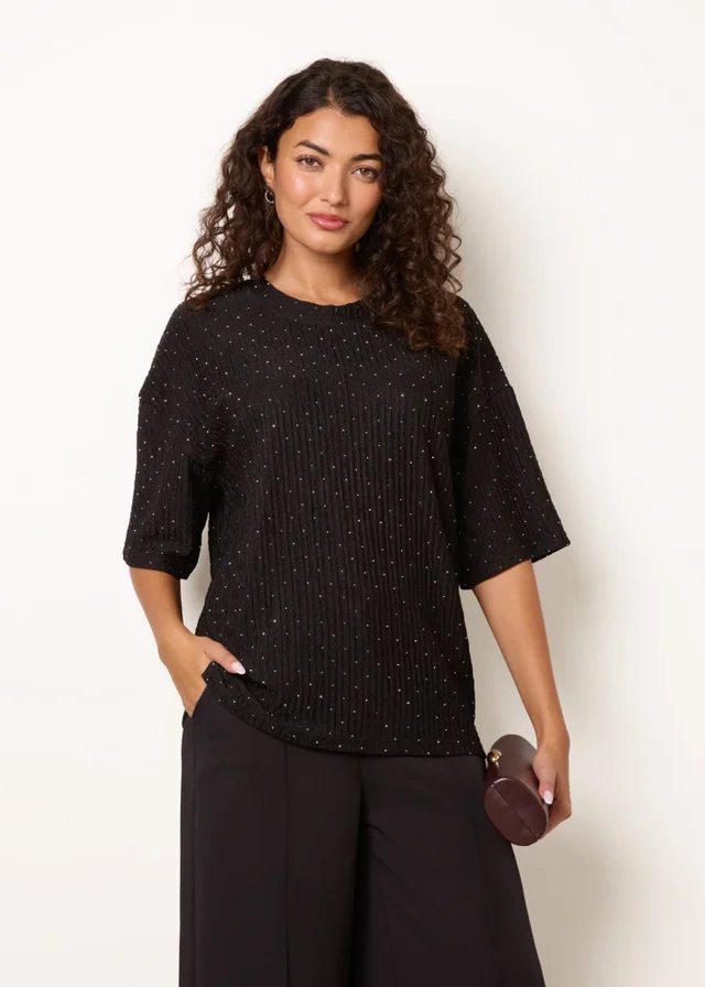 Blue Vanilla Black Diamante Textured Top