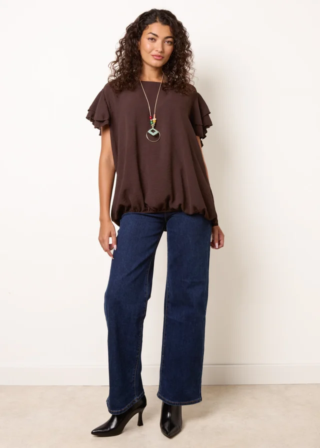 Blue Vanilla Brown Double Frill with Elasticated Hem Top