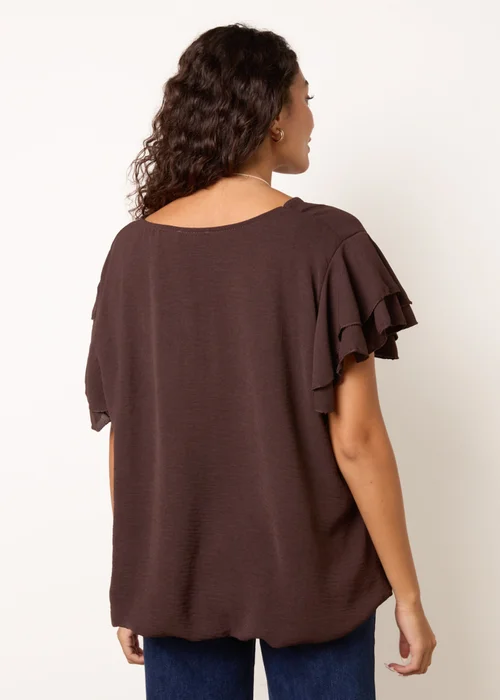 Blue Vanilla Brown Double Frill with Elasticated Hem Top - One Size Image 4