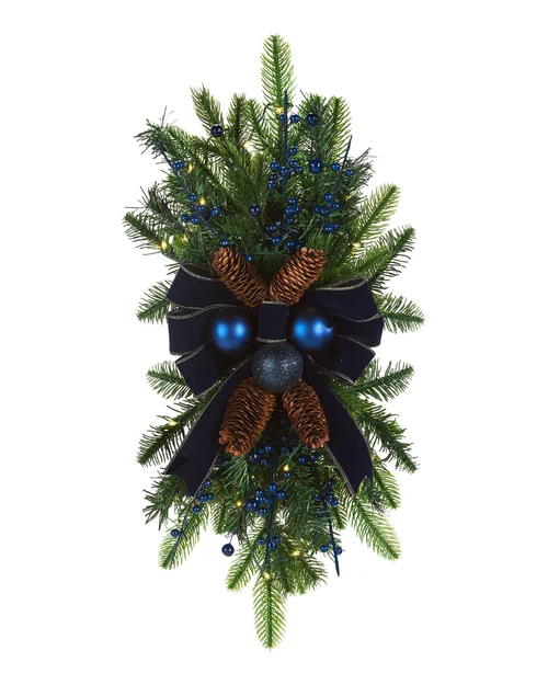 WeRChristmas Navy Pre-Lit Christmas Garland Swag 30 Warm White Leds 60 Cm - No Size Image 1