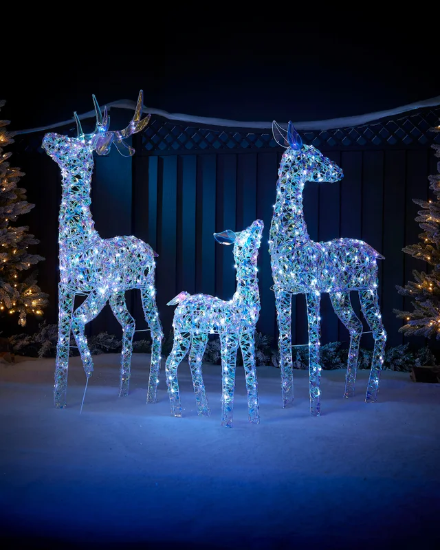 WeRChristmas Multi-Colour Pre-Lit 3D Iridescent Reindeer Family Silhouette 125 Cm