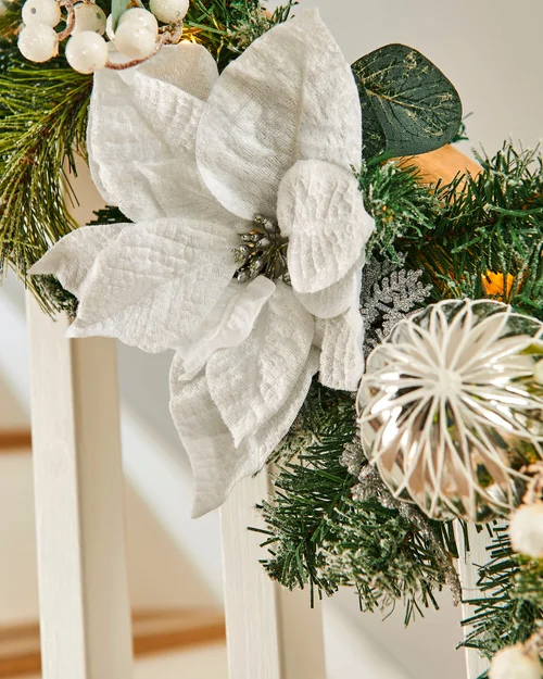WeRChristmas Multi-Colour Pre-Lit Frosted Silver And White Decorated Artificial Christmas Garland 40 Warm White Leds 9 Ft - No Size Image 6