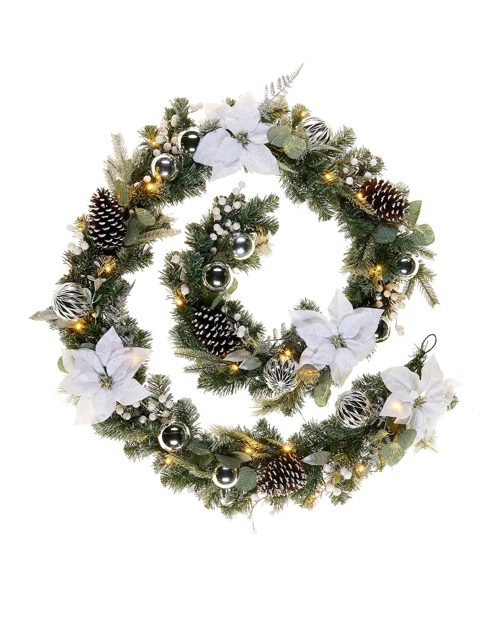 WeRChristmas Multi-Colour Pre-Lit Frosted Silver And White Decorated Artificial Christmas Garland 40 Warm White Leds 9 Ft - No Size Image 1