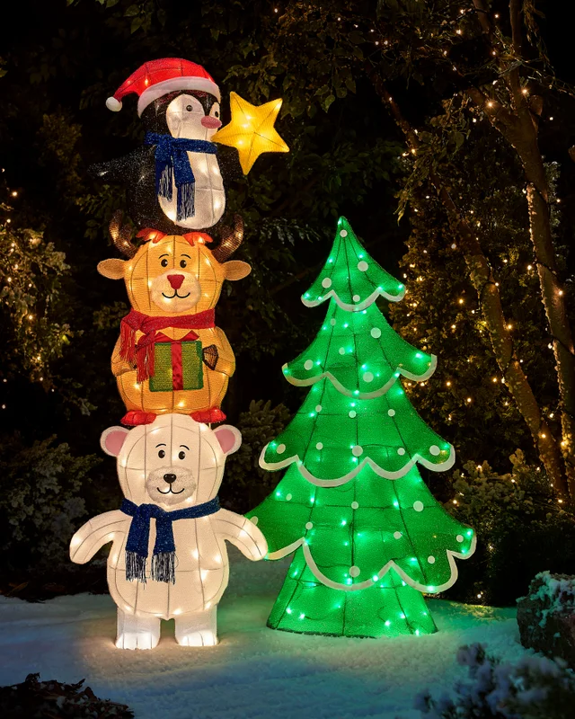 WeRChristmas Pre-Lit Penguin Reindeer And Polar Bear With Tree Silhouette 158 Cm