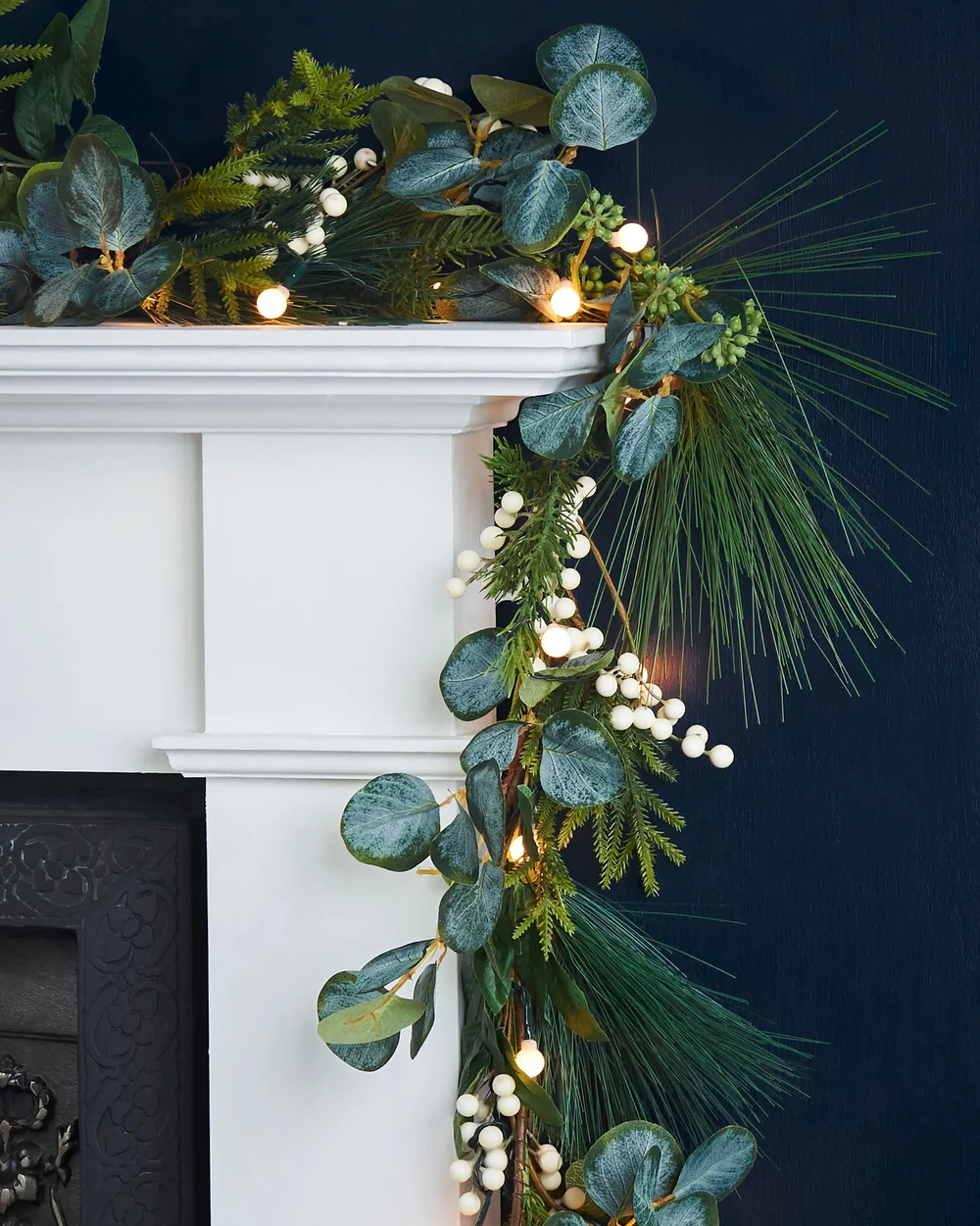 WeRChristmas Green Pre-Lit Artificial Christmas Garland With Eucalyptus And Berries 50 Warm White Leds 9 Ft - No Size Image 2