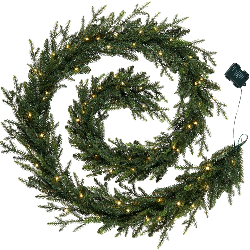 WeRChristmas Green Pre-Lit Douglas Fir Artificial Christmas Garland 80 Warm White Leds 9 Ft - No Size Image 1