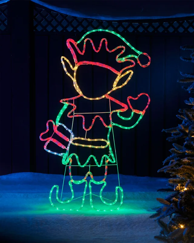 WeRChristmas White 2D Elf Rope Light Silhouette 116 Cm