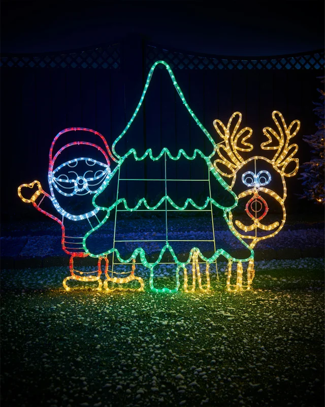 WeRChristmas White Santa And Reindeer Rope Light Silhouette 1.2 M