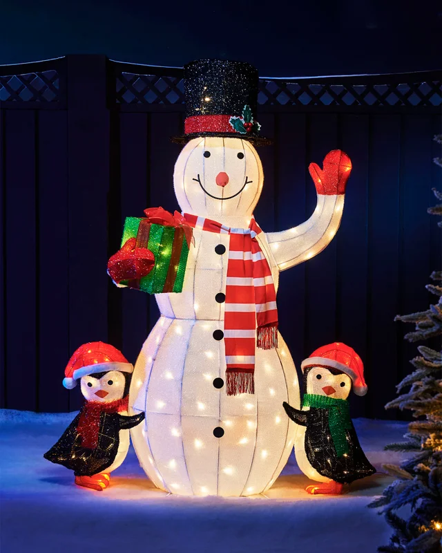 WeRChristmas White Pre-Lit 3D Snowman And Penguin Silhouette 100 Cm