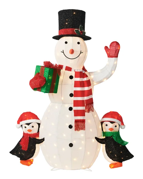 WeRChristmas White Pre-Lit 3D Snowman And Penguin Silhouette 100 Cm - No Size Image 1