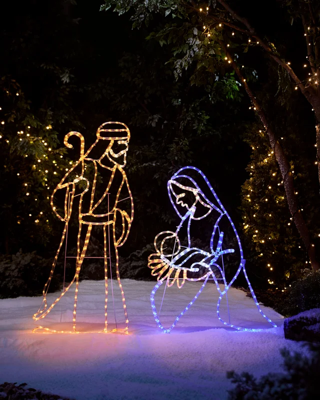 WeRChristmas Pre-Lit Jesus Mary And Joseph Nativity Rope Light Silhouette 130 Cm